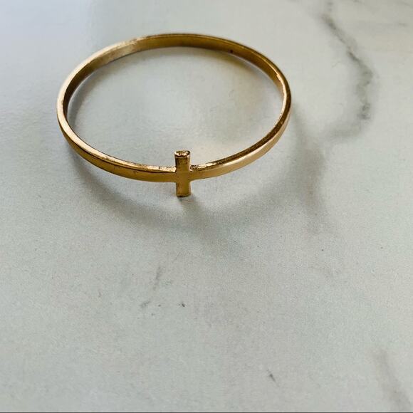 Gold Cross Bangle Bracelet OSFA 2.75” diameter - Picture 1 of 2